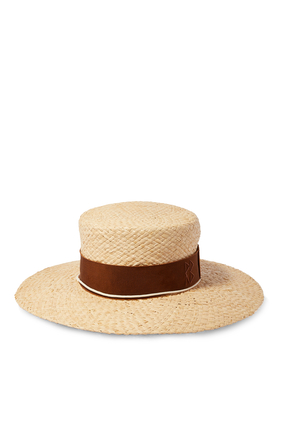 قبعة قش بتصميم مسطح بحزام سلسلة